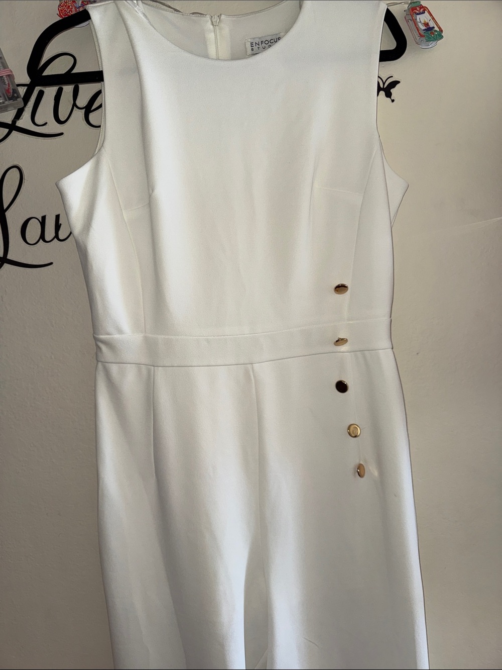 Enfocus Studio White Sleeveless Jumpsuit with Side Button Accents - Picture 2 of 3
